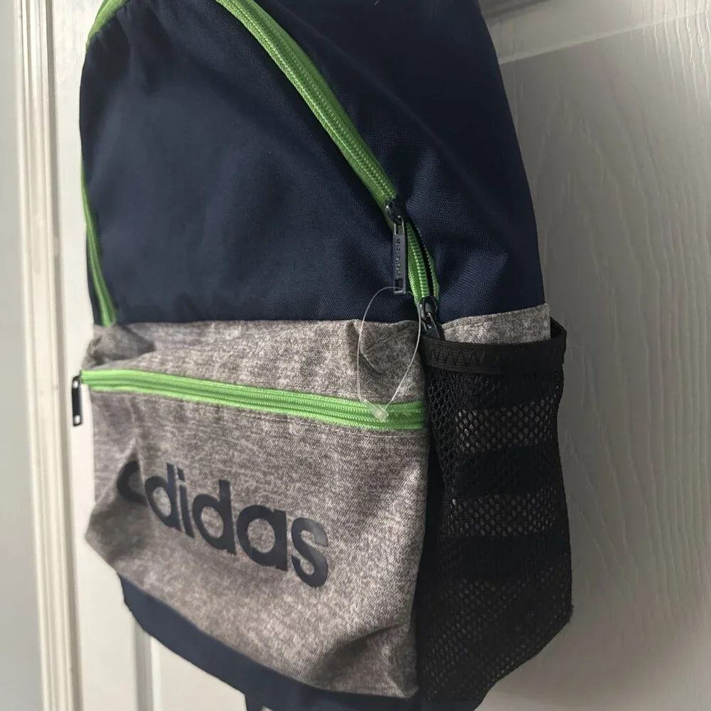 Adidas Classic 3 Stripe Backpack Grey Navy Geen Insulated Front Pocket